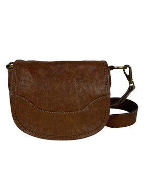 Frye Lucy Saddle Bag Crossbody Brown Leather Adjustable Strap Brass Hardware